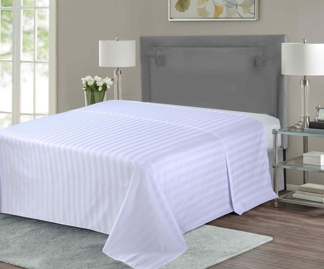 Queen Satin Stripe White Bedding