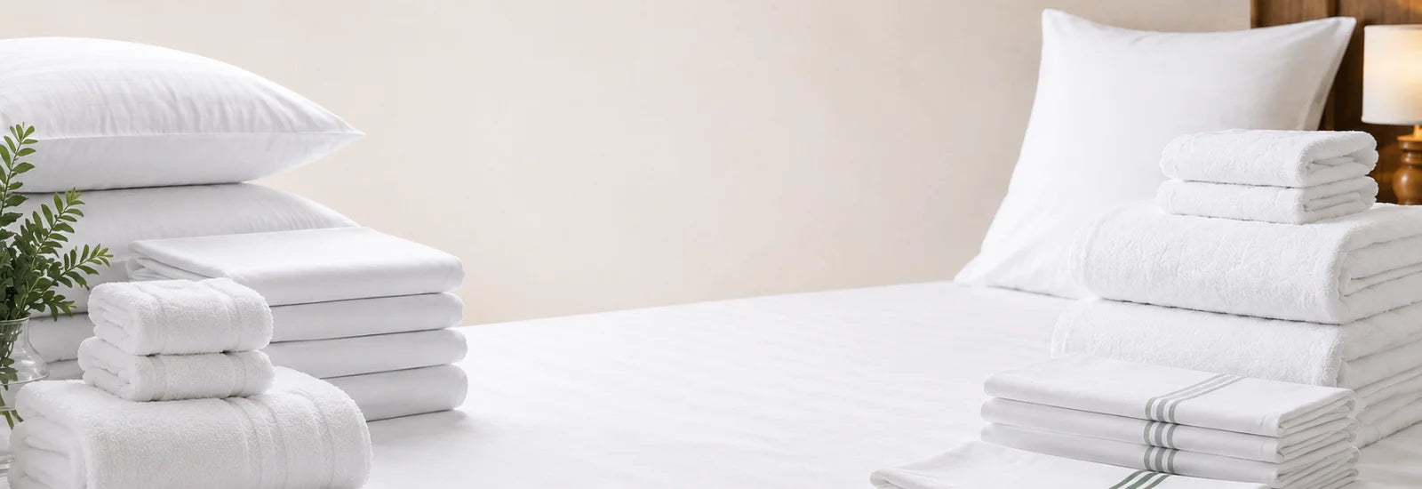 Premium white hotel bed linen, commercial towels and kitchen linen supplied by GLT Linen & Towels with trusted returns and refunds policy support for hospitality businesses throughout New Zealand.