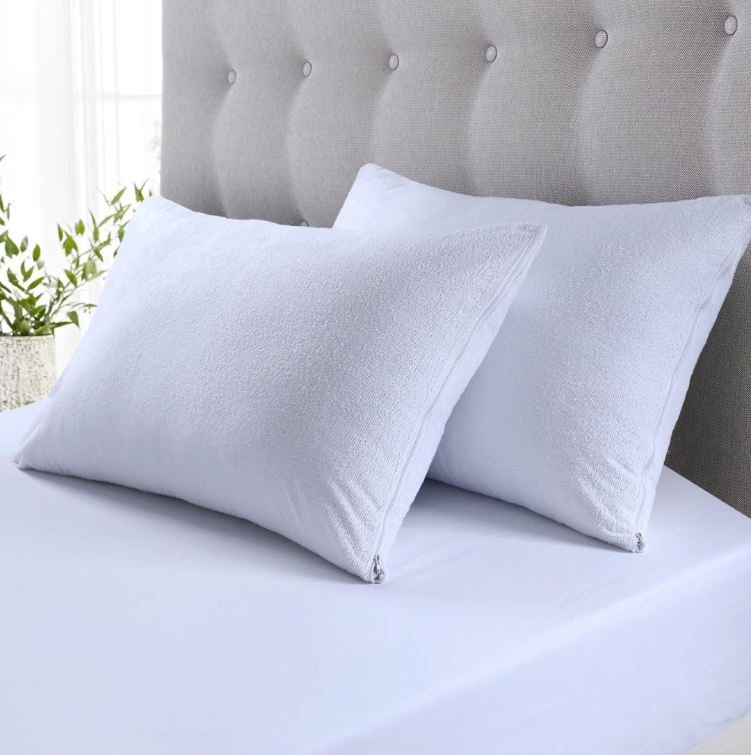Pair of Terry Pillow Protectors with Zipper- Waterproof
